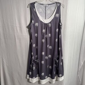 Misslook 2XL Plus Size Medallion Print Boho Dress Gray White Tunic Casual Flowy